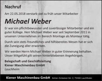 Traueranzeige von Michael Weber von Schwäbische Post