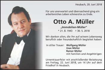 Traueranzeige von Otto A. Müller von Gmünder Tagespost