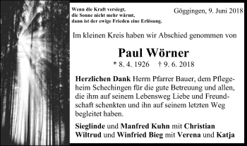 Traueranzeige von Paul Wörner