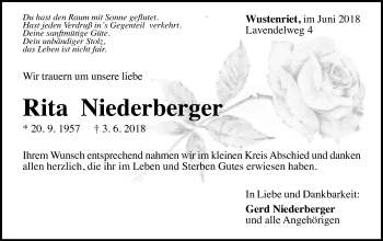 Traueranzeige von Rita Niederberger von Gmünder Tagespost