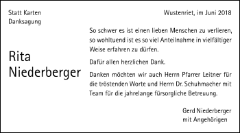 Traueranzeige von Rita Niederberger von Gmünder Tagespost