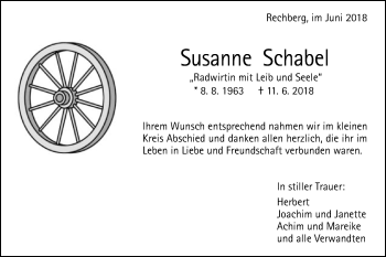 Traueranzeige von Susanne Schabel von Gmünder Tagespost