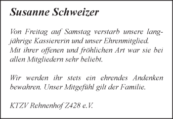 Traueranzeige von Susanne Schweizer von Gmünder Tagespost