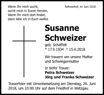 Traueranzeige von Susanne Schweizer von Gmünder Tagespost