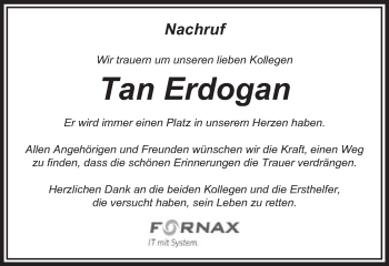 Traueranzeige von Tan Erdogan von Schwäbische Post