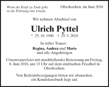 Traueranzeige von Ulrich Pyttel von Schwäbische Post