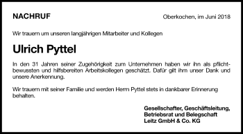 Traueranzeige von Ulrich Pyttel von Schwäbische Post