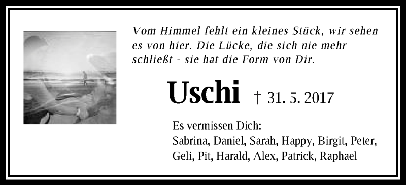  Traueranzeige für Uschi Dambacher vom 01.06.2018 aus Schwäbische Post