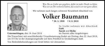Traueranzeige von Volker Baumann von Schwäbische Post