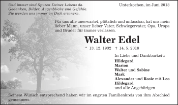 Traueranzeige von Walter Edel von Schwäbische Post