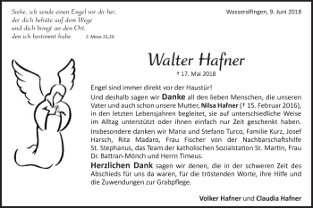 Traueranzeige von Walter Hafner von Schwäbische Post