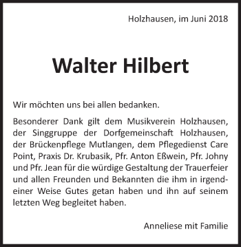 Traueranzeige von Walter Hilbert von Gmünder Tagespost