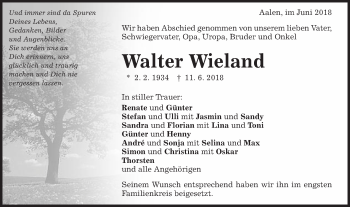 Traueranzeige von Walter Wieland von Schwäbische Post