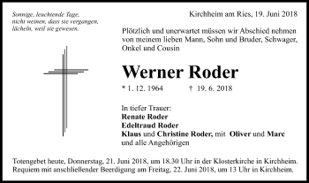 Traueranzeige von Werner Roder von Schwäbische Post