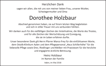 Traueranzeige von Dorothee Holzbaur  von Schwäbische Post