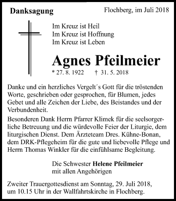 Traueranzeige von Agnes Pfeilmeier von Bopfinger Stadtanzeiger