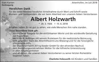 Traueranzeige von Albert Holzwarth von Schwäbische Post