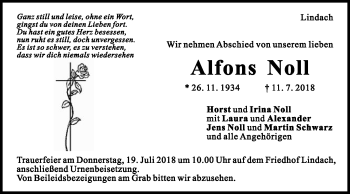 Traueranzeige von Alfons Noll von Gmünder Tagespost