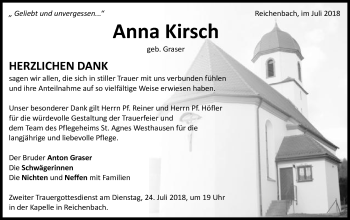 Traueranzeige von Anna Kirsch von Schwäbische Post