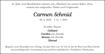 Traueranzeige von Carmen Schmid von Schwäbische Post