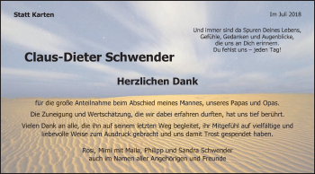 Traueranzeige von Claus-Dieter Schwender von Schwäbische Post