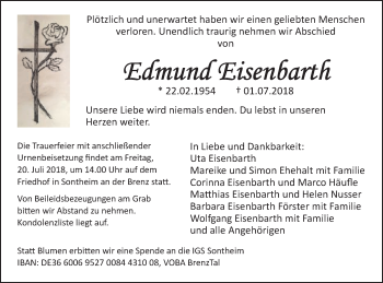 Traueranzeige von Edmund Eisenbarth von Schwäbische Post