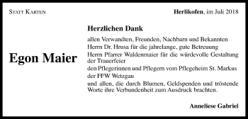 Traueranzeige von Egon Maier von Gmünder Tagespost