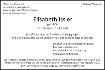 Traueranzeige von Elisabeth Issler von Gmünder Tagespost