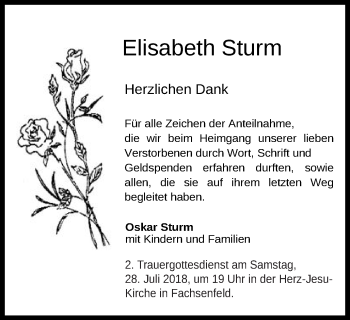 Traueranzeige von Elisabeth Sturm von Schwäbische Post