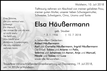 Traueranzeige von Elsa Häußermann von Schwäbische Post