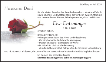 Traueranzeige von Else Entzminger von Schwäbische Post