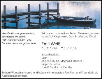 Traueranzeige von Emil Weiß von Schwäbische Post