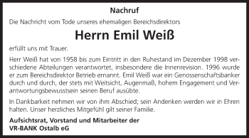 Traueranzeige von Emil Weiß von Schwäbische Post