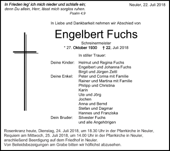 Traueranzeige von Engelbert Fuchs von Schwäbische Post