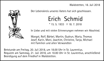 Traueranzeige von Erich Schmid von Gmünder Tagespost