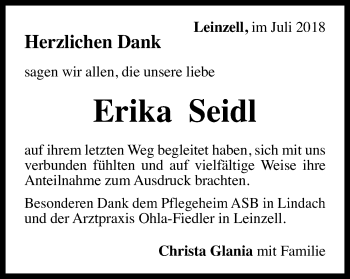 Traueranzeige von Erika Seidl von Gmünder Tagespost
