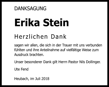 Traueranzeige von Erika Stein von Gmünder Tagespost