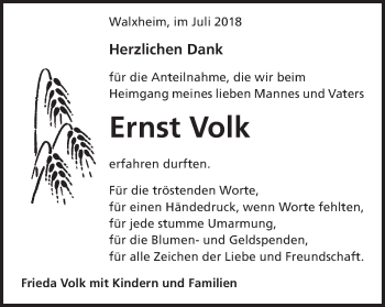 Traueranzeige von Ernst Volk von Schwäbische Post