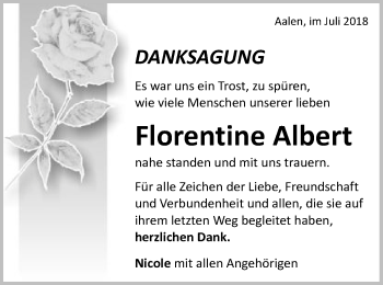 Traueranzeige von Florentine Albert von Schwäbische Post