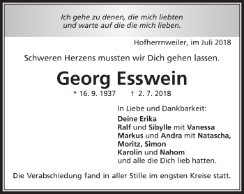 Traueranzeige von Georg Esswein von Schwäbische Post