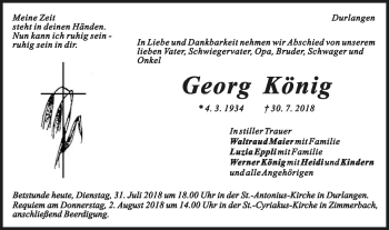 Traueranzeige von Georg König von Gmünder Tagespost