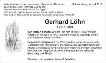Traueranzeige von Gerhard Löhn von Schwäbische Post