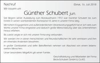 Traueranzeige von Günther Schubert von Schwäbische Post