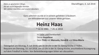 Traueranzeige von Heinz Haas von Schwäbische Post