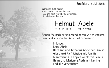 Traueranzeige von Helmut Abele von Gmünder Tagespost
