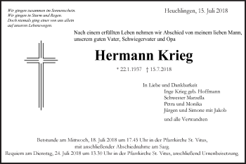 Traueranzeige von Hermann Krieg von Gmünder Tagespost
