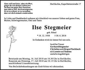 Traueranzeige von Ilse Stegmeier von Gmünder Tagespost
