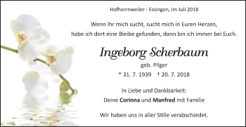 Traueranzeige von Ingeborg Scherbaum von Schwäbische Post