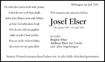 Traueranzeige von Josef Elser von Gmünder Tagespost