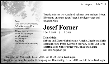 Traueranzeige von Josef Forner von Schwäbische Post